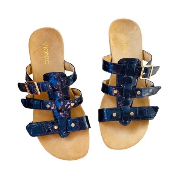 Vionic Shoes - Vionic Radia Blue Slip On Wedge Sandals 7 Wide